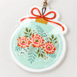 Watercolor Foliage Scroll Christmas Acrylic Ornament with Red Bow - MintiHome