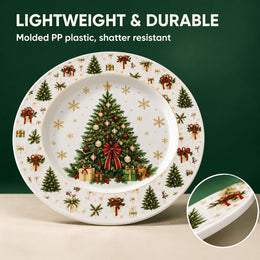 White Christmas Charger Plate with Tree and Gold Gift Boxes - MintiHome