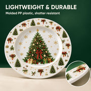 Watercolor Christmas Charger Plate with Village Tree and Gold Accents - MintiHome