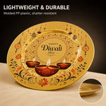 Happy Diwali Floral Paisley Charger Plate – Gold Electroplated Festive Under Plate for Holiday Table - MintiHome