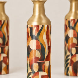 Folk Colorblock Metal Flower Vase – Terracotta Vessel Stripe - MintiHome