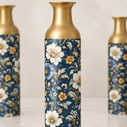 Amber Scroll Metal Flower Vase – Navy Chinoiserie Peony Scroll - MintiHome
