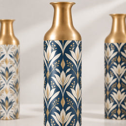 Gold Lattice Metal Flower Vase – Navy Gold Lily Repeat - MintiHome