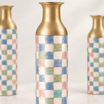 Emerald Check Metal Flower Vase – Dusty Blue Checker - MintiHome
