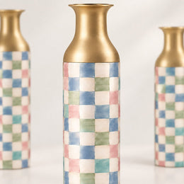 Emerald Check Metal Flower Vase – Dusty Blue Checker - MintiHome
