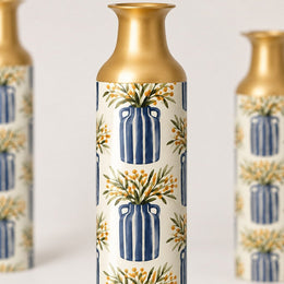 Sage Stripe Metal Flower Vase – Navy Berry Branch Stripe - MintiHome