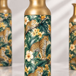 Jungle Leopard Metal Flower Vase – Tropical Palm Leaves - MintiHome