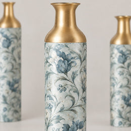 Vintage Medallion Metal Flower Vase – Navy Peony Scroll Bird - MintiHome