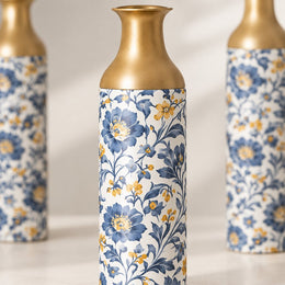 Iznik Blue Metal Flower Vase – Ivory Blue Mustard Morris Scroll - MintiHome