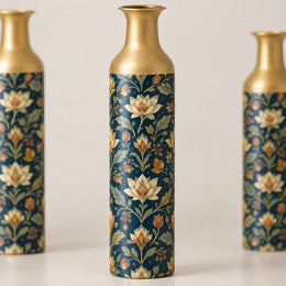Gilded Fan Metal Flower Vase – Navy Lily Tulip Art Nouveau - MintiHome