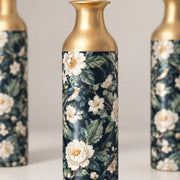 Slate Foliage Metal Flower Vase – Navy White Peony Bird - MintiHome