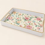 Cream Blue White Small Rose Wedding Plastic Serving Tray Rectangular - MintiHome