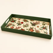 Red Green Bow Christmas Plastic Serving Tray with Ornaments - MintiHome