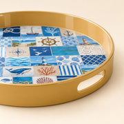 Nautical Patchwork Plastic Serving Tray – Blue White Tiles - MintiHome