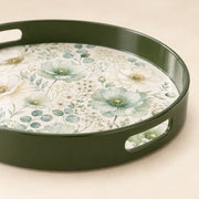 White Gold Blue Striped Botanical Tray with Yellow Peony Floral Design - MintiHome