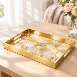 Daily Decorative Glass Serving Tray – Onyx Gold Vein - MintiHome