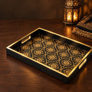 Persian Mandala Glass Serving Tray with Gold Frame - MintiHome