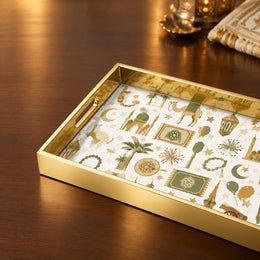 Silver Grey Arabic Calligraphy Floral Glass Serving Tray National Days - MintiHome