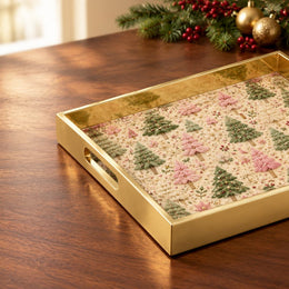 Christmas Navy Needlework Glass Serving Tray - Floral - MintiHome