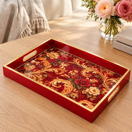 Wedding Decorative Glass Serving Tray – Winter Poinsettia Cluster - MintiHome