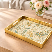 Christmas Poinsettia Holly Glass Serving Tray with Gold Frame, 40x30cm - MintiHome