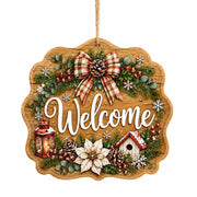 Christmas Welcome Bow Poinsettia Hanging Sign – Plaid Pinecone - MintiHome
