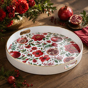 White tray with gold trim featuring red pomegranate and peony floral design