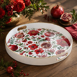 White Gold Pomegranate and Peony Decorative Tray Red Floral Art - MintiHome