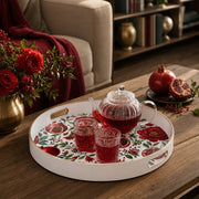 White tray with gold trim featuring red pomegranate and peony floral design