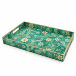 Persian Emerald Floral Plastic Serving Tray – Gold Lattice - MintiHome