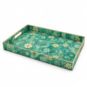 Persian Emerald Floral Plastic Serving Tray – Gold Lattice - MintiHome