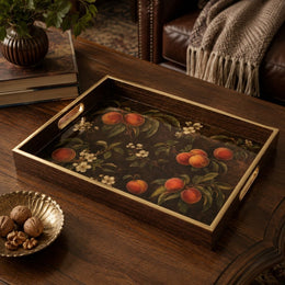 Vintage Peach Botanical Glass Tray, Decorative Serving Platter - MintiHome