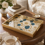 Pearl Embroidered Floral Glass Serving Tray with Gold Frame | Minti Home - MintiHome