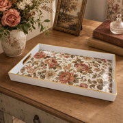 Vintage Rose Plastic Serving Tray – Linen Floral Tapestry