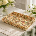 Cream Turkish Paisley Rectangular Tray | Mediterranean Home Decor featuring full-color printed artwork with gold-painted rim and matching handles.