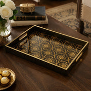 Islamic Geometric Serving Tray, Black Gold Moroccan Tile Pattern - MintiHome