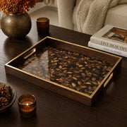 Elegant Gold Leaf Decorative Tray with Glass Finish - MintiHome