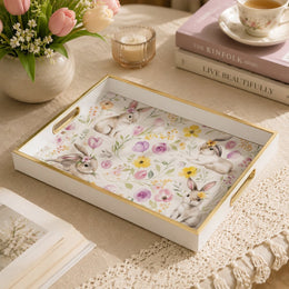 Easter Bunny Decorative Tray with Floral Artwork - MintiHome
