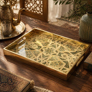 Moroccan Geometric Green Decorative Tray with Gold Frame and Star Motifs | Minti Home - MintiHome