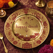 Decorative charger plate on a linen table.