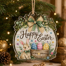 Rustic Easter Bunny Wood Egg Acrylic Hanging Decor – Farmhouse - MintiHome