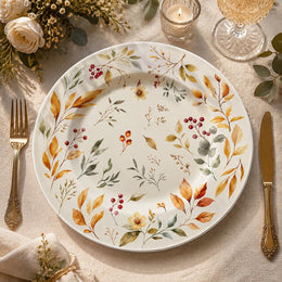 Thanksgiving Watercolor Autumn Leaves Charger Plate – Berries & Wildflower Harvest Decor - MintiHome