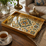 Moroccan Geometric Star Decorative Tray with Gold Frame and Tile Motifs | Minti Home - MintiHome