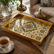 Moroccan Geometric Star Decorative Tray with Gold Frame and Tile Motifs | Minti Home - MintiHome