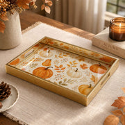 Autumn Pumpkin Leaves Decorative Serving Tray Gold Frame - MintiHome