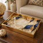 Abstract Leaves Glass Serving Tray – Marble Blue Gold - MintiHome