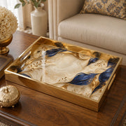 Abstract Leaves Glass Serving Tray – Marble Blue Gold - MintiHome