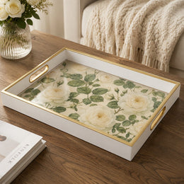 Vintage Floral Decorative Tray with White Roses - MintiHome