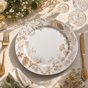 Thanksgiving Gold Botanical Charger Plate – Pine Cone & Oak Leaf Holiday Table Decor - MintiHome