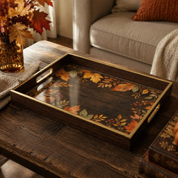 Fall Leaves Decorative Serving Tray with Glass Base, 40x30 cm - MintiHome